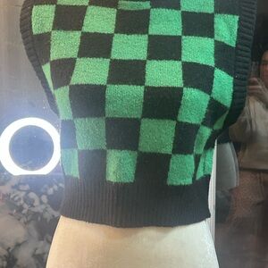 Forever 21 Green and Black Checkered Vest Sweater